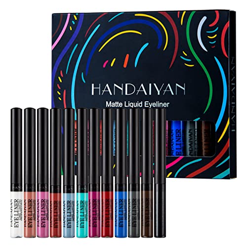 Lovelycat 12 Farben Matter Flüssiger Eyeliner Wasserdichte Langlebige Farbe Heller, lebendiger Regenbogen-Eyeliner Neon-Make-up-Eyeliner Bunter hochpigmentierter Regenbogen-Mattschimmer-Eyeliner (B) von Lovelycat