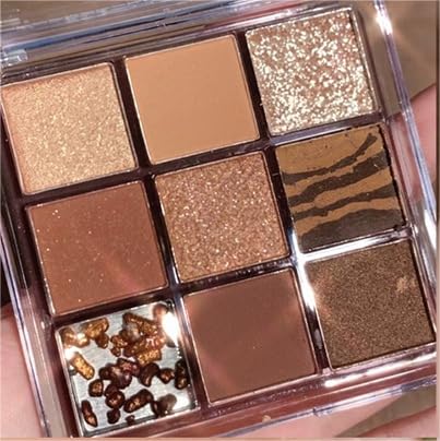 Lovelycat 9 Farben Glitzer-Lidschatten-Make-up-Palette, matt, hochpigmentiert, bunt, cremige Textur, Lidschatten-Puder, natürliche, wasserdichte, langlebige -Kosmetik (brown) von Lovelycat