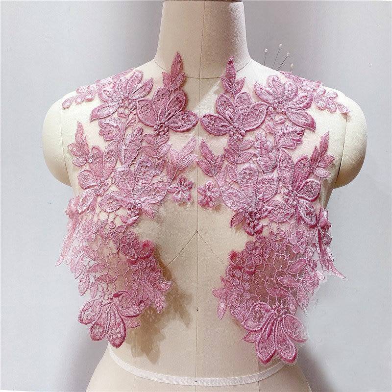 1 Paar Bunte Feste Blumen Stickerei Spitze Applikation Patch, Brautkleid Applikation, Abendkleid Gestickte Applikationen 19cmx41cm von LovelylaceStore