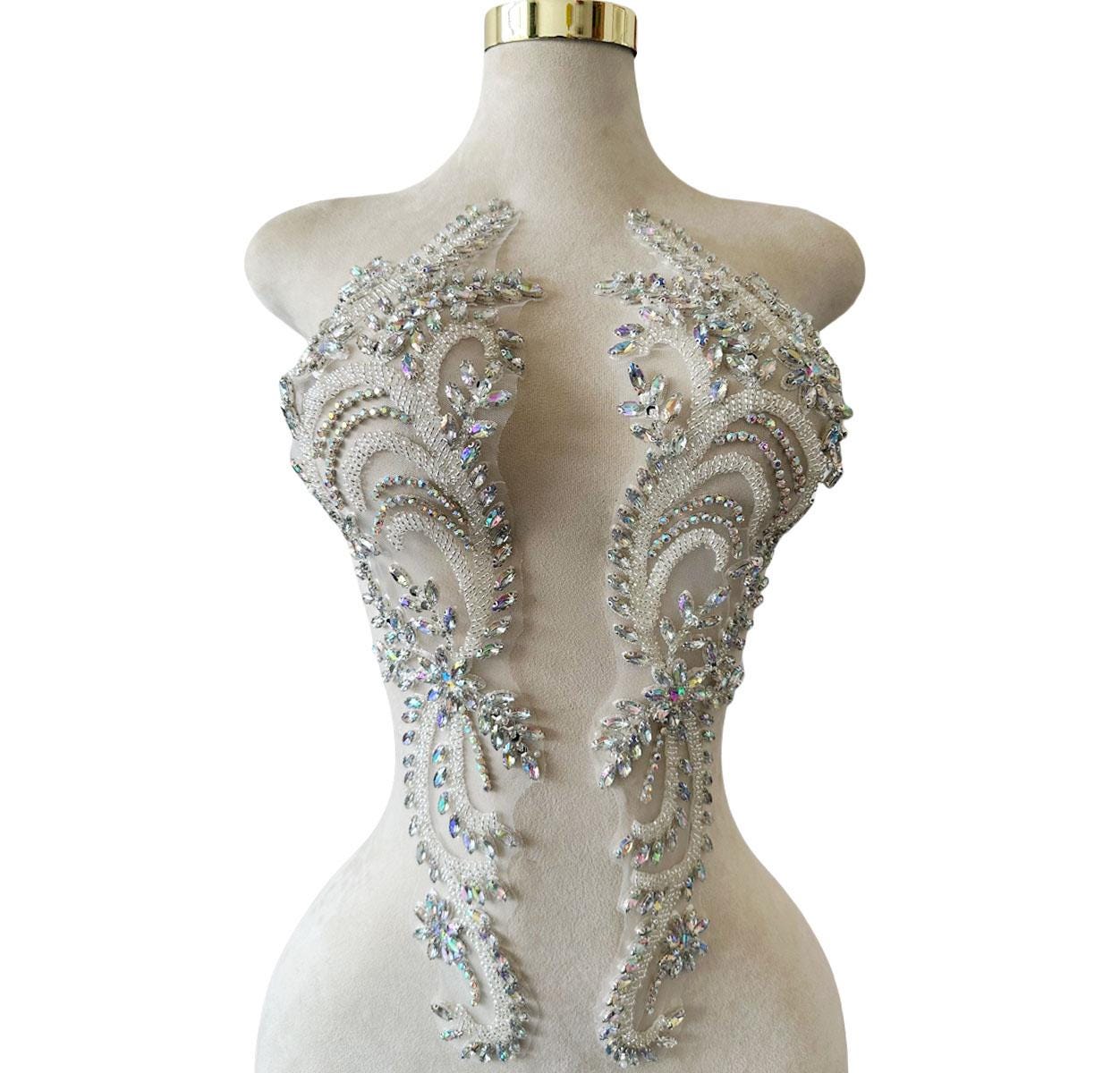 1 Paar Luxuriöse Strass Perlen Spitze Patch, Hochzeitskleid Diamant Vorne Applikationen Abendkleid Zubehör von LovelylaceStore