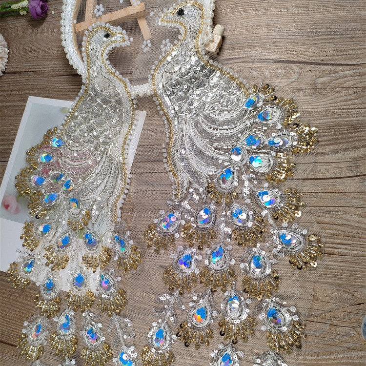 1 Paar Pfau Pailletten Perlen Spitze Applikation Patch, Brautkleid Spitzen Applikation, Gestickte Applikationen Für Cheongsam 1 Paar Pfau Pailletten Perlen Spitze Applikation Patch, Brautkleid Spitzen Applikation, Gestickte Applikationen Für Cheongsam von LovelylaceStore