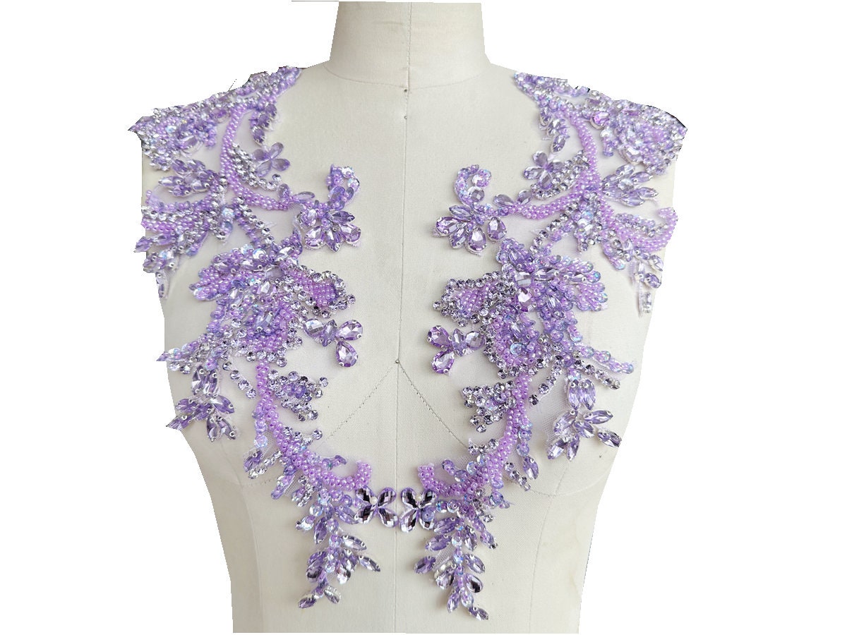 2 Stück Luxuriöse Strass Perlen Patch, Brautkleid Helle Diamant Applikation Spitze Zubehör von LovelylaceStore