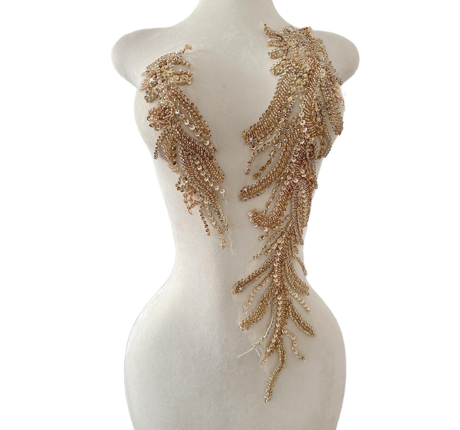 2-Teiliges Set Luxuriöse Handgemachte Strass Perlen Patch, Hochzeit Brautkleid Vorderseite Brust Diamant Applikation Abendkleid Zubehör von LovelylaceStore