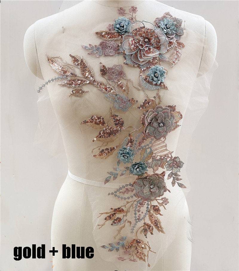 Bunte Solide Blumen-stickerei-Spitze-Applikation Patch, Big Size Hochzeitskleid Perlen-Spitze-Applikation, Abendkleid Gestickte Applikationen Bunte Solide Blumen-stickerei-Spitze-Applikation Patch, Big Size Hochzeitskleid Perlen-Spitze-Applikation, Abendkleid Gestickte Applikationen von LovelylaceStore