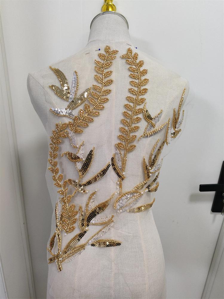 Gold Perlen Blumen Stickerei Patch, Brautkleid Bambus Big Size Pailletten Spitze Applikation, Abendkleid Spitzen Zubehör von LovelylaceStore