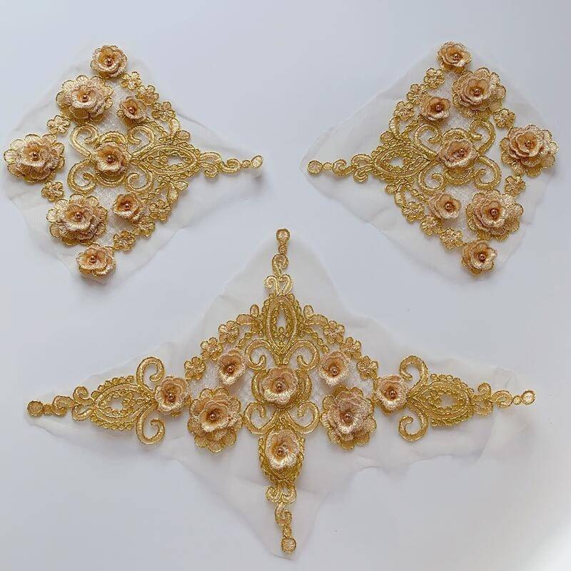 Gold Solid Perlen Blumen Stickerei Spitze Applikation Patch, Brautkleid Applikation, Abendkleid Gestickte Applikationen Gold Solid Perlen Blumen Stickerei Spitze Applikation Patch, Brautkleid Applikation, Abendkleid Gestickte Applikationen von LovelylaceStore