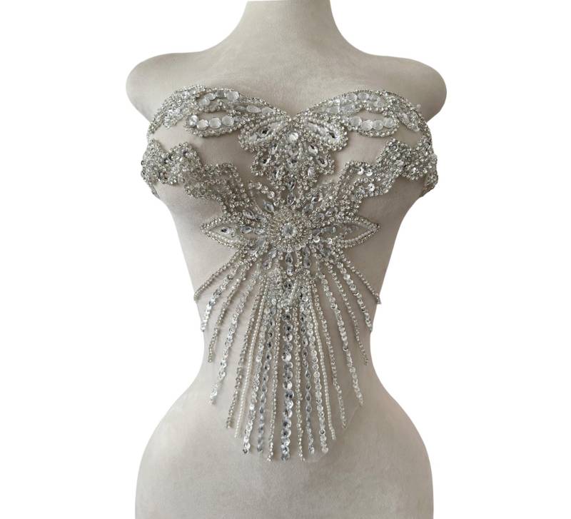 Luxuriöse Handgemachte Strass Perlen Applikation Patch, Hochzeit Brautkleid Vorne Brust Diamant Abendkleid Zubehör Luxuriöse Handgemachte Strass Perlen Applikation Patch, Hochzeit Brautkleid Vorne Brust Diamant Abendkleid Zubehör von LovelylaceStore