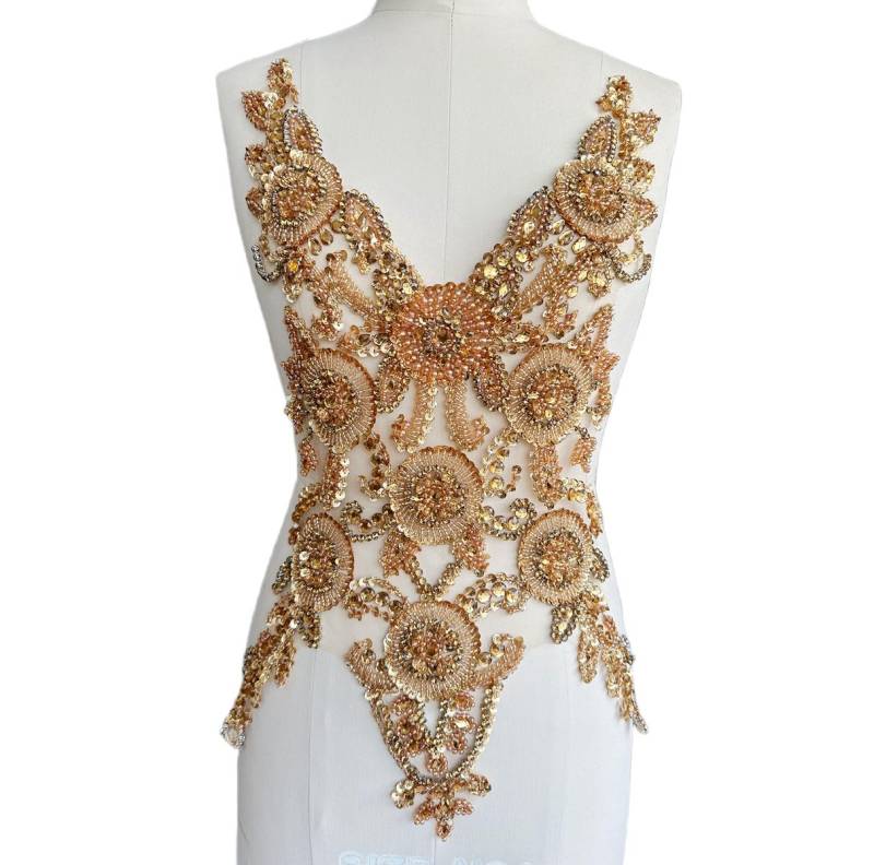 Luxuriöse Handgemachte Strass Perlen Patch, Hochzeitskleid Helle Diamant Brust Zurück Spitze Applikation, Abendkleid Zubehör von LovelylaceStore