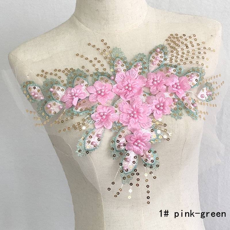 Mehrfarbige Luxuriöse Feste Perlen Blumenstickerei Spitze Applique Patch, Braut Applikation, Prom Kleid Gestickte Applikationen von LovelylaceStore