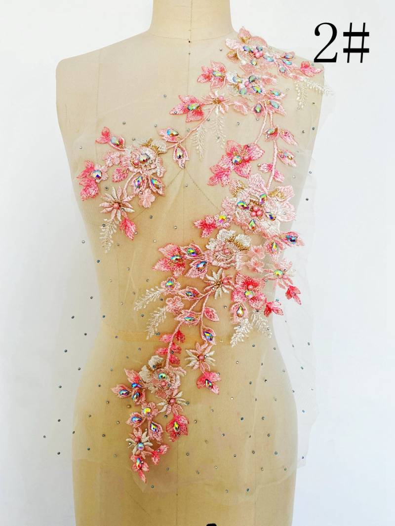 Multicolor Diamond Solid Floral Applikation Patch, Brautkleid Applikation, Abendkleid Bestickte Applikationen von LovelylaceStore