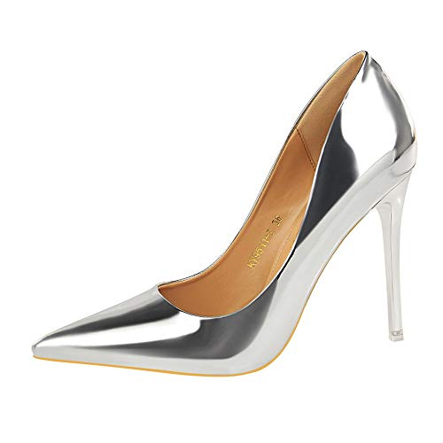 Damen Mode Spitze Pumps Charmant Metallabsatz Mit Pfennigabsatz Lack Zu Arbeiten Freizeit Optional 10.5CM 7.5CM von Lovelysi