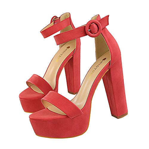 Frauen Leben Dicke Ferse High Heel Knöchelriemen Offener Zeh Kleid Sandalen Kleid Pumps für Party Night Club Hochzeit 13 cm Plattform 4.5 cm von Lovelysi