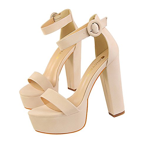 Lovelysi Frauen Leben Dicke Ferse High Heel Knöchelriemen Offener Zeh Kleid Sandalen Kleid Pumps für Party Night Club Hochzeit 13 CM Plattform 4.5 CM von Lovelysi