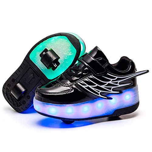 Lovelysi Unisex Jungen Mädchen LED Licht Skateboardschuhe mit Rollen Drucktaste Einstellbare Rollerblades,USB Wiederaufladbar,Flügel Inline Skates,Outdoor Sport Gymnastik Running Sneaker von Lovelysi