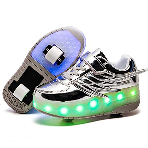 Lovelysi Unisex Jungen Mädchen LED Licht Skateboardschuhe mit Rollen Drucktaste Einstellbare Rollerblades,USB Wiederaufladbar,Flügel Inline Skates,Outdoor Sport Gymnastik Running Sneaker von Lovelysi