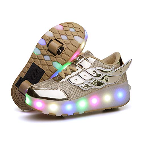 Lovelysi Unisex Jungen Mädchen LED Licht Skateboardschuhe mit Rollen Drucktaste Einstellbare Rollerblades,USB Wiederaufladbar,Inline Skates,Outdoor Sport Gymnastik Running Sneaker von Lovelysi