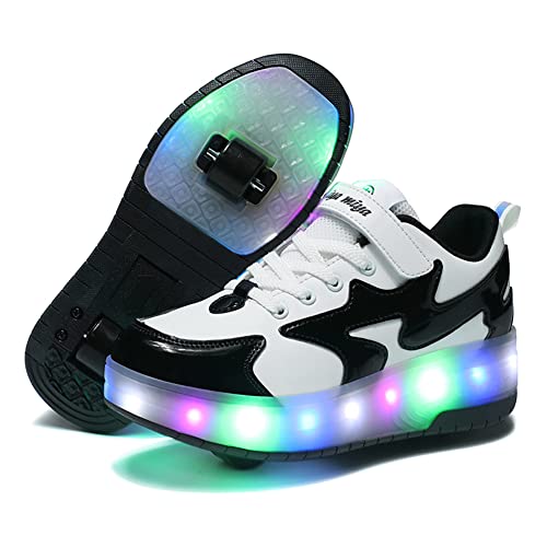 Lovelysi Unisex Jungen Mädchen LED Licht Skateboardschuhe mit Rollen Drucktaste Einstellbare Rollerblades,USB Wiederaufladbar,Inline Skates,Outdoor Sport Gymnastik Running Sneaker von Lovelysi