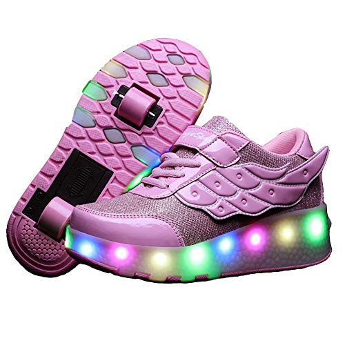 Lovelysi Unisex Jungen Mädchen LED Licht Skateboardschuhe mit Rollen Drucktaste Einstellbare Rollerblades,USB Wiederaufladbar,Inline Skates,Outdoor Sport Gymnastik Running Sneaker von Lovelysi