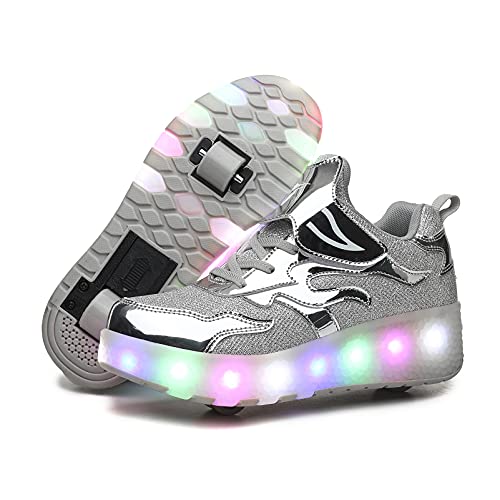 Lovelysi Unisex Jungen Mädchen LED Licht Skateboardschuhe mit Rollen Drucktaste Einstellbare Rollerblades,USB Wiederaufladbar,Inline Skates,Outdoor Sport Gymnastik Running Sneaker von Lovelysi