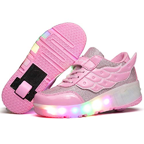 Lovelysi Unisex Jungen Mädchen LED Licht Skateboardschuhe mit Rollen Drucktaste Einstellbare Rollerblades,USB Wiederaufladbar,Inline Skates,Outdoor Sport Gymnastik Running Sneaker von Lovelysi