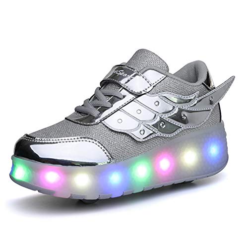 Lovelysi Unisex Jungen Mädchen LED Licht Skateboardschuhe mit Rollen Drucktaste Einstellbare Rollerblades,USB Wiederaufladbar,Inline Skates,Outdoor Sport Gymnastik Running Sneaker von Lovelysi