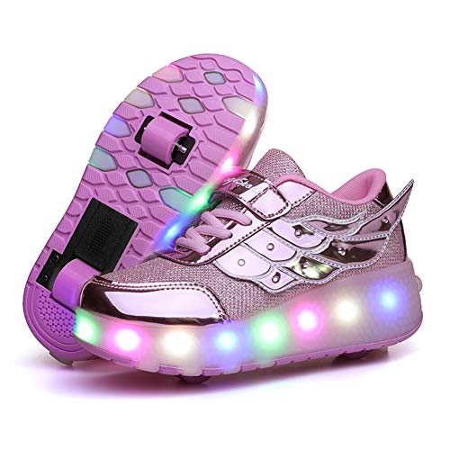 Lovelysi Unisex Jungen Mädchen LED Licht Skateboardschuhe mit Rollen Drucktaste Einstellbare Rollerblades,USB Wiederaufladbar,Inline Skates,Outdoor Sport Gymnastik Running Sneaker von Lovelysi