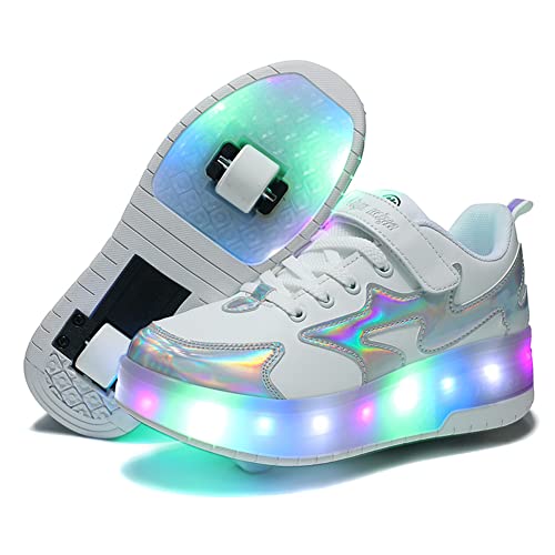 Lovelysi Unisex Jungen Mädchen LED Licht Skateboardschuhe mit Rollen Drucktaste Einstellbare,USB Wiederaufladbar,Inline Skates,Outdoor Sport Gymnastik Running Sneaker von Lovelysi