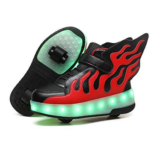 Lovelysi Unisex Kinder Jungen Mädchen LED USB Wiederaufladbare Trainer Rollschuhe Schuhe Trainer mit Doppelrädern mit Flügel Einziehbare Outdoor Sports Gymnastic Running Sneakers von Lovelysi