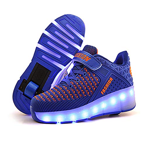 Lovelysi Unisex Kinder LED Licht Schuhe USB Wiederaufladbar Skateboardschuhe mit Rollen Drucktaste Einstellbare Rollerblades Inline Skates Outdoor Sport Gymnastik Running Sneaker von Lovelysi