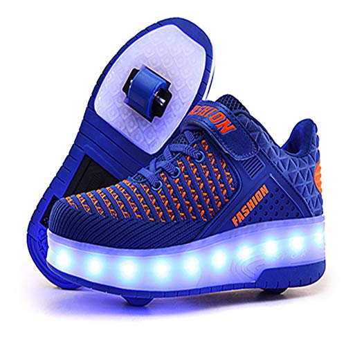 Lovelysi Unisex Kinder LED Licht Schuhe USB Wiederaufladbar Skateboardschuhe mit Rollen Drucktaste Einstellbare Rollerblades Inline Skates Outdoor Sport Gymnastik Running Sneaker von Lovelysi