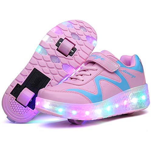 Lovelysi Unisex Kinder LED Licht Schuhe USB Wiederaufladbar Skateboardschuhe mit Rollen Drucktaste Einstellbare Rollerblades Inline Skates Outdoor Sport Gymnastik Running Sneaker von Lovelysi