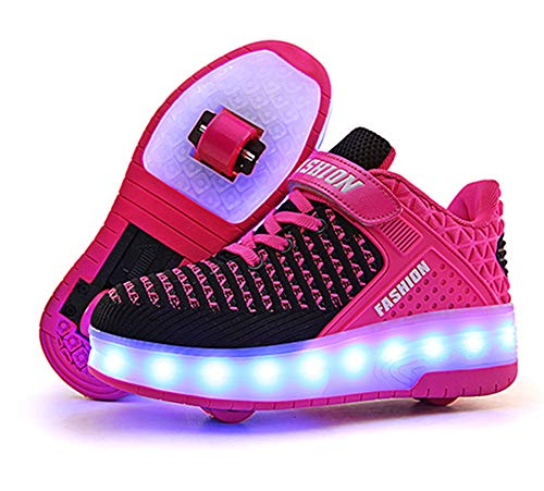 Lovelysi Unisex Kinder LED Licht Schuhe USB Wiederaufladbar Skateboardschuhe mit Rollen Drucktaste Einstellbare Rollerblades Inline Skates Outdoor Sport Gymnastik Running Sneaker von Lovelysi