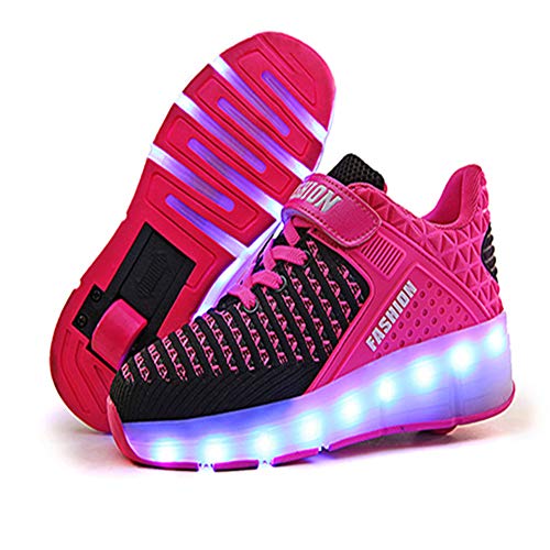 Lovelysi Unisex Kinder LED Licht Schuhe USB Wiederaufladbar Skateboardschuhe mit Rollen Drucktaste Einstellbare Rollerblades Inline Skates Outdoor Sport Gymnastik Running Sneaker von Lovelysi