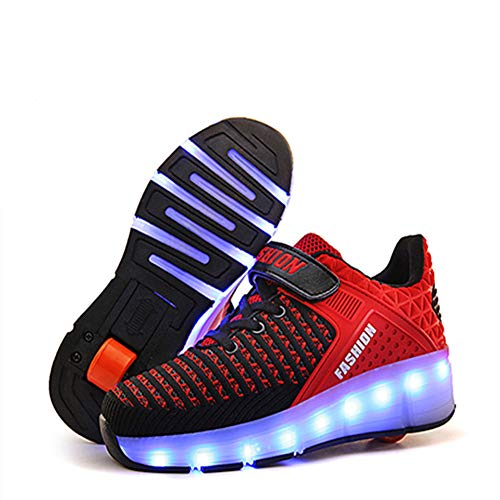 Lovelysi Unisex Kinder LED Licht Schuhe USB Wiederaufladbar Skateboardschuhe mit Rollen Drucktaste Einstellbare Rollerblades Inline Skates Outdoor Sport Gymnastik Running Sneaker von Lovelysi