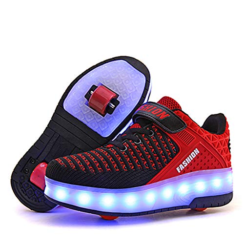 Lovelysi Unisex Jungen Mädchen LED Licht Skateboardschuhe mit Rollen Drucktaste Einstellbare,USB Wiederaufladbar,Inline Skates,Outdoor Sport Gymnastik Running Sneaker von Lovelysi
