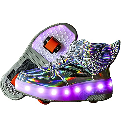 Unisex Kinder LED Licht USB Gebührenpflichtig Skateboardschuhe mit Rollen Drucktaste Einstellbare Rollerblades Inline Skates Outdoor Sport Fitnessschuhe Gymnastik Running Sneaker für Jungen Mädchen von Lovelysi