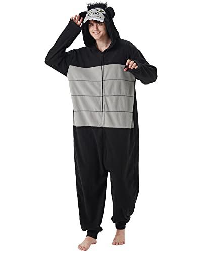 Gorilla-Einteiler für Erwachsene, Tierkostüm, Pyjama, Halloween, Weihnachten, Cosplay, Verkleidung, Nachtwäsche für Männer und Frauen, Schwarz, Schwarz, L von Lovemonster