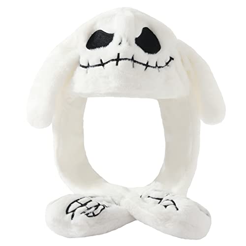 Lovemonster Niedliche Totenkopfmütze mit beweglichen Ohren Tier Plüschspringohren Hut Halloween Geisterhut Weihnachtsgeschenke Cosplay Partyhut Weiblicher Männlicher Erwachsener, Weiß von Lovemonster