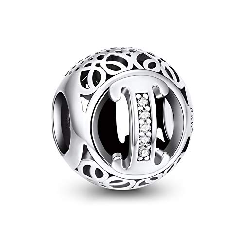 NINGAN Charm-Anhänger, 925 Sterlingsilber, Motiv: Buchstabe des Alphabets, für Armbänder, kompatibel mit europäischen Armbändern (Buchstabe I) von NINGAN