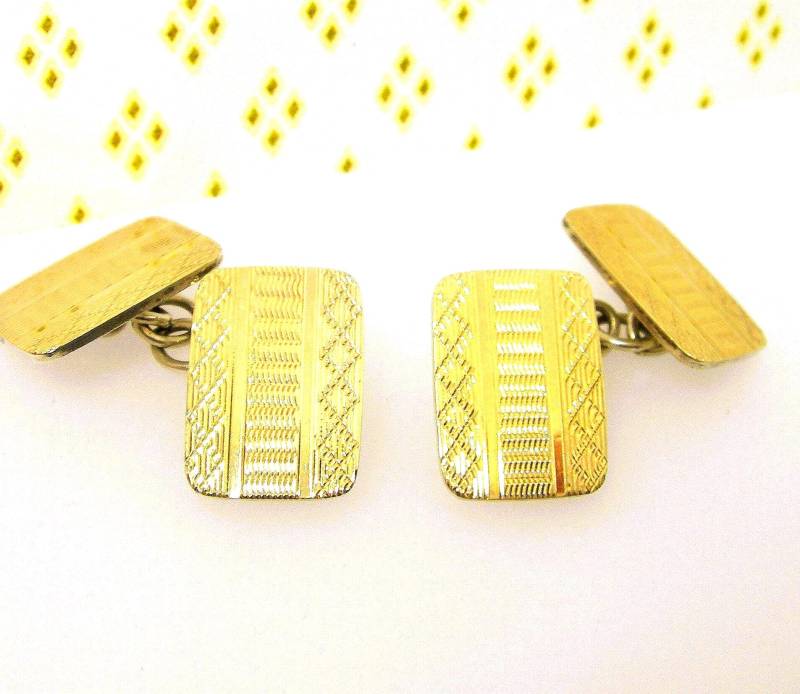 Art Déco 9 Ct Gold Auf Silber Manschettenknöpfe Vintage von LovennaBoutique