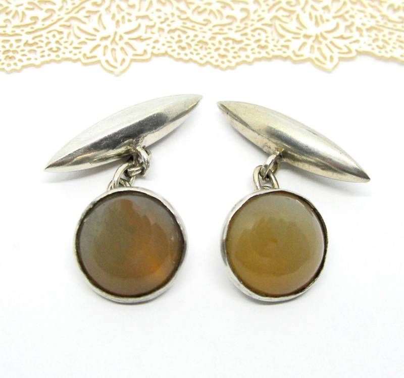 Manschettenknöpfe Silber Mit Achat Edelstein, Vintage Geschenk Für Ihn von LovennaBoutique
