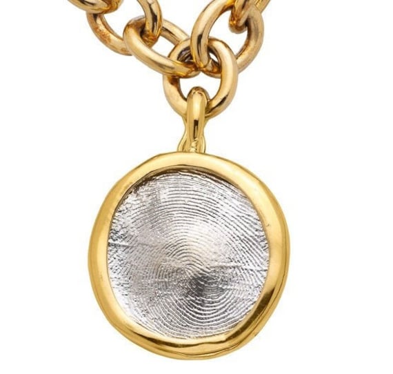 Loveprint Sterling Silber Fingerabdruck Anhänger Mit Gold Handgefertigte Lünette Und Clip von Loveprint