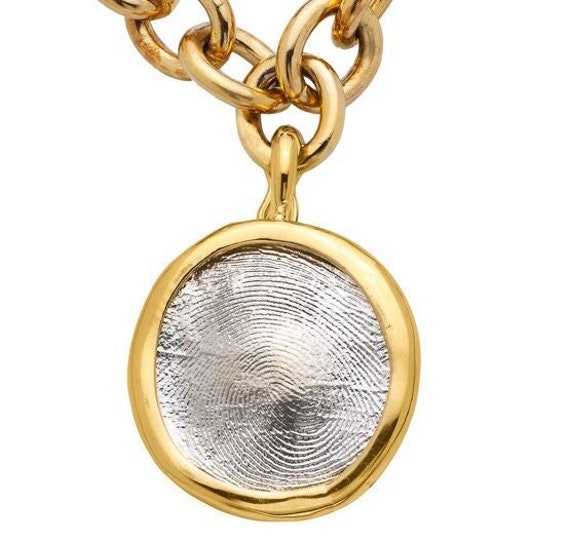 Loveprint Sterling Silber Fingerabdruck Anhänger Mit Gold Handgefertigte Lünette Und Clip von Loveprint