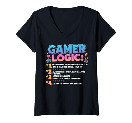 Damen Funny Video Games Gamers Gaming Gamer Logic T-Shirt mit V-Ausschnitt Damen Funny Video Games Gamers Gaming Gamer Logic T-Shirt mit V-Ausschnitt von Lover Gamer Gaming Nerd Geeks Gamer Gamer Behavior