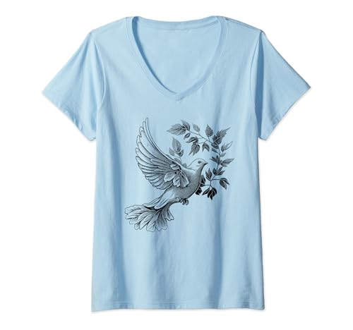 Damen Weiße Friedenstaube Welt Frieden weiße Friedenstaube T-Shirt mit V-Ausschnitt von Lover of birds and pigeons