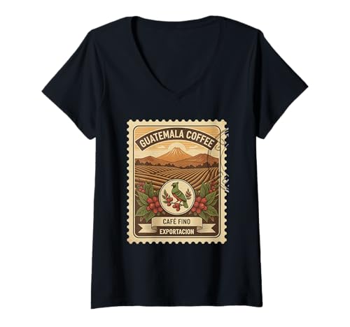 Damen Coffee Collector Briefmarken Vintage Briefmarke Guatemala T-Shirt mit V-Ausschnitt Damen Coffee Collector Briefmarken Vintage Briefmarke Guatemala T-Shirt mit V-Ausschnitt von Loves Stamp Collecting
