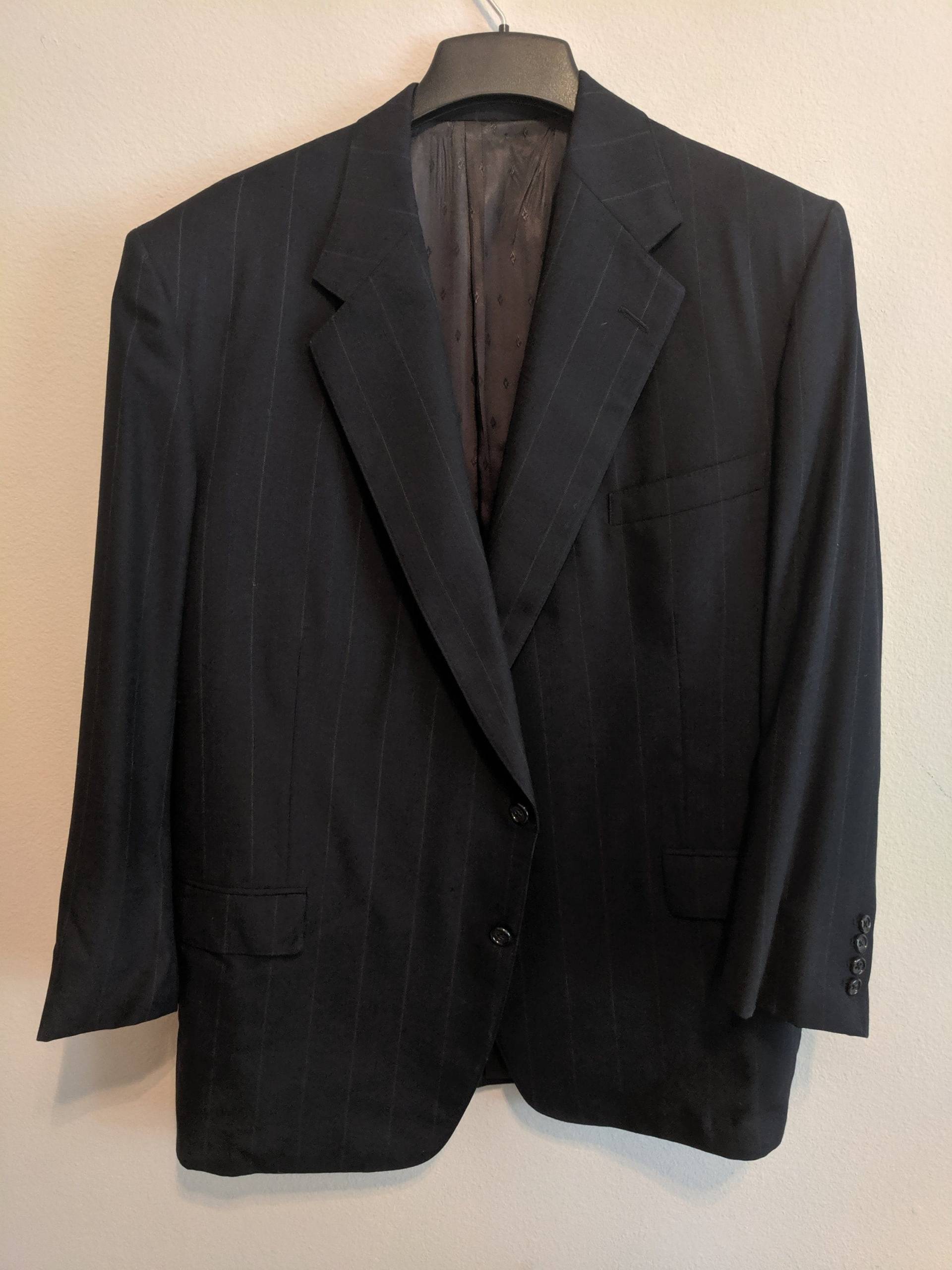 Herren Custom 2 Stück Blau Nadelstreifen Wolle Anzug | Grüne Nadelstreifen S 46R von LoveshackByAngel