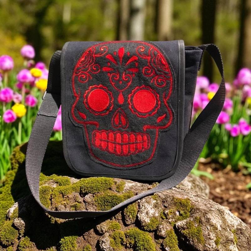 Bestickte Sugar Skull Kuriertasche Crossbody Messenger von Loveshine