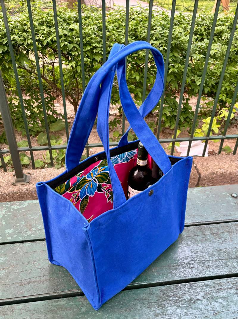 Große Canvas Tasche Topstitch Design, Florales Wachstuchfutter von Loveshine