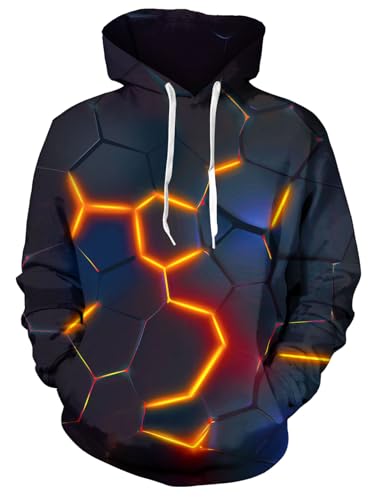 Loveternal 3D Druck Hoodies Männer Rote Lava Kapuzenpullover Langarm Geometrisch Pullover Leichte Sweatshirts Mit Taschen S von Loveternal